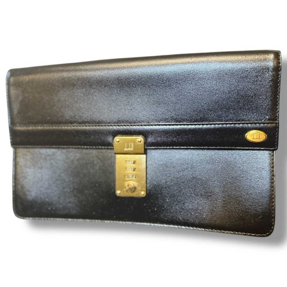 Dunhill Vintage Black Leather Document Clutch with Gold Lock - Picture 2 of 11